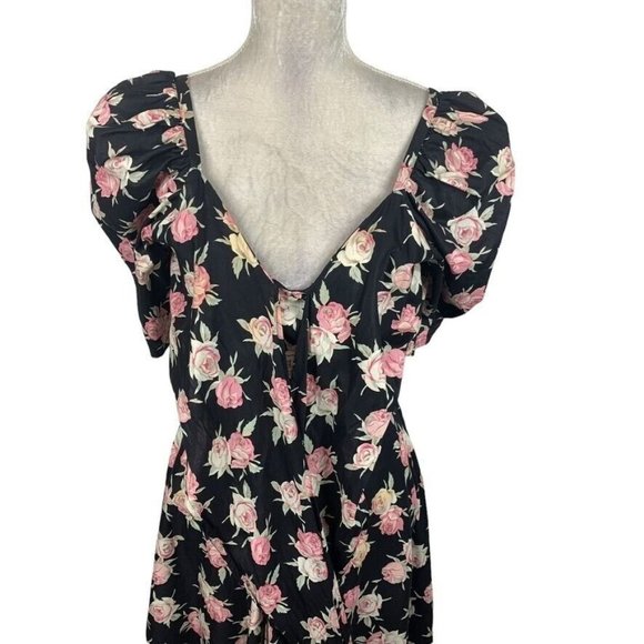 Eileen West Floral Midi Dress Puff Sleeve Bow Sweetheart Neck Cottage Prairie 10 - Picture 9 of 14